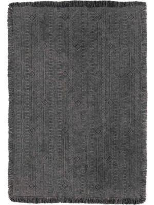 Carpetrium Home Antique Trk Antrasit Grey - Dört Tarafı Saçaklı Pamuklu Yıkanabilir Kilim