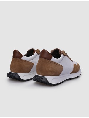 Cabani %100 Hakiki Deri Beyaz - Taba Süet Bağcıklı Erkek Spor Ayakkabı