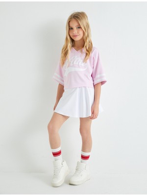 Koton Tişört V Yaka Kısa Kollu Baskılı Renk Bloklu Rahat Kesim