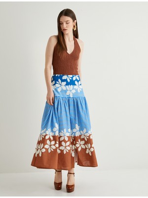 Koton Floral Midi Balon Etek A Kesim Çok Renkli Pamuklu Astarlı