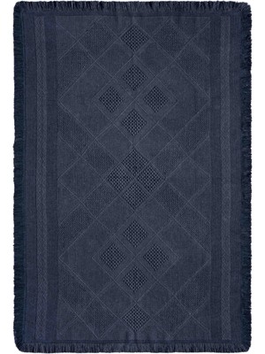 Carpetrium Home Antique Spt Dark Blue - Dört Tarafı Saçaklı Pamuklu Yıkanabilir Kilim