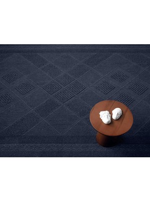 Carpetrium Home Antique Spt Dark Blue - Dört Tarafı Saçaklı Pamuklu Yıkanabilir Kilim