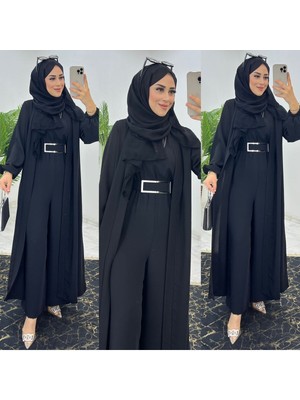 First Birinci Sınıf Premium Çift Taraflı Dubai Krep Kumaş Tulumlu Abaya Takım