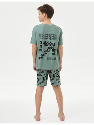 Marks & Spencer Saf Pamuklu Şortlu Minecraft™ Pijama Takımı