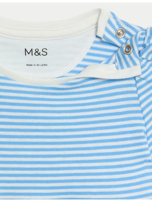 Marks & Spencer Saf Pamuklu Çizgili Kısa Kollu Elbise