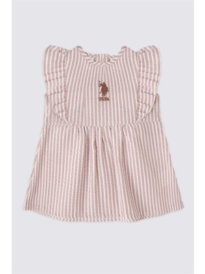 U.S. Polo Assn. Kız Bebek Kolsuz Elbise Vizon Renkli Çizgili Tasarım Özel Günler İçin