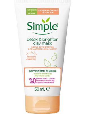 Simple Yüz Maskesi 50 ml Doğal Kil ve E Vitamini ile Işıltı Veren Detox Etkili Arındırıcı