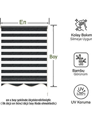 Mekstor Soft Bamboo Siyah Gri Kırçıllı Zebra Perde ( Etek Dilimli )