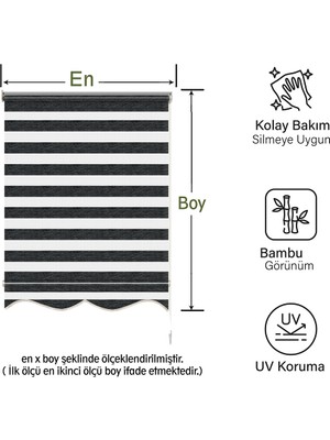 Mekstor Soft Bamboo Siyah Gri Kırçıllı Zebra Perde ( Etek Dilimli )