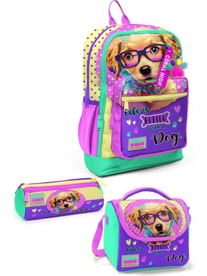 Coral High Kids Sarı Pembe Sevimli Köpek Desenli 3’lü Okul Çanta Seti SET0123752