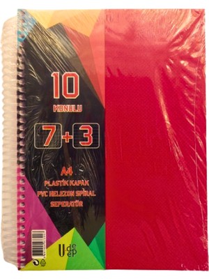 Glanart A4 Boy 7+3 Ayraçlı Defter Dersane Defteri (7 Kareli 3 Çizgili ) 250 Yaprak 10 Bölümlü Udep Kırmızı