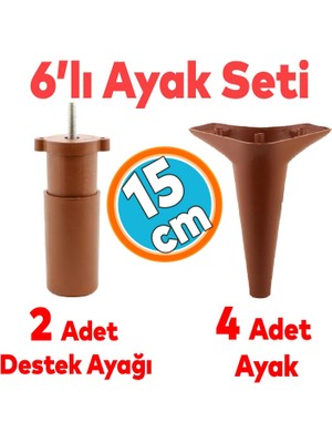 Nzb Mobilya Tv Ünitesi Çekyat Koltuk Kanepe Destek Ayağı 15 cm Kahverengi Baza Ayak M8 6'lı Set