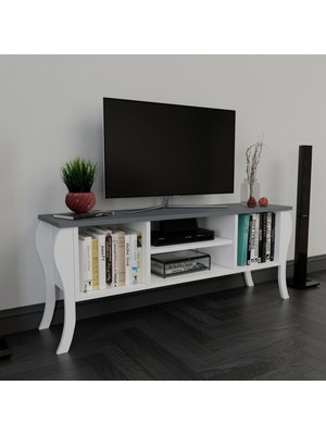 Eco Room Ay Lükens Ayaklı Tv Sehpası - Beyaz / Antrasit - 120 cm