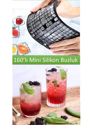 Holly Home 160'LI Mini Küp Şekilli Silikon Buzluk - Antrasit Renk Mini Küplü Sunum Buz Kalıbı