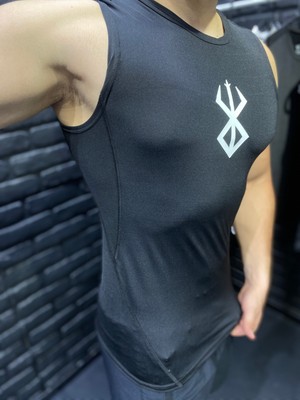 Yhm Sporcu Atlet Süper Esnek Kolsuz Fitness Tank Top Siyah Berserk Baskılı