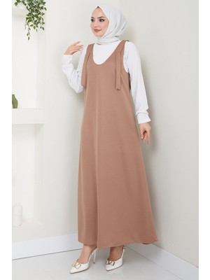 Hafsa Mina Nehir Örme Jile Elbise Vizon HM2389