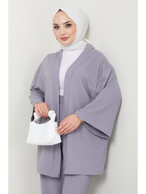 Hafsa Mina  Kimono Pantolon Takım Gri Hm2434