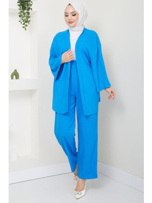 Hafsa Mina  Kimono Pantolon Takım Mavi Hm2434