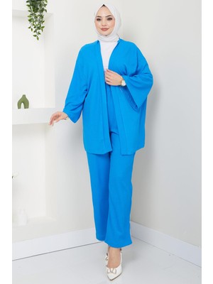 Hafsa Mina  Kimono Pantolon Takım Mavi Hm2434