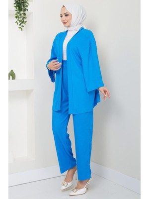 Hafsa Mina  Kimono Pantolon Takım Mavi Hm2434