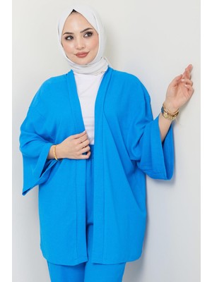 Hafsa Mina  Kimono Pantolon Takım Mavi Hm2434