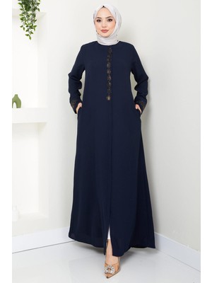 Hafsa Mina Damla Taş Detaylı Ferace Lacivert HM2435
