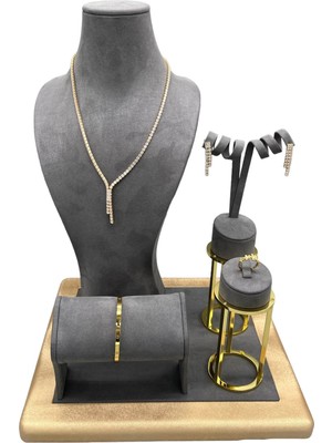 Megass Dekor Yerli Üretim Mikro Süet Füme Renk Mini Vitrin Takı Sergileme Mankeni