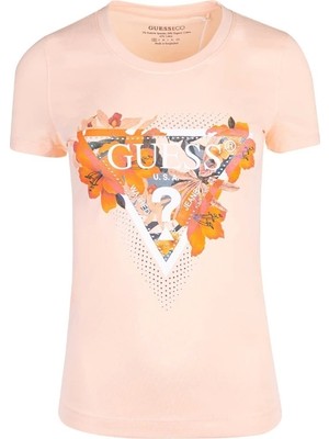 Guess Kadın Çiçek Logolu Steç T-Shirt