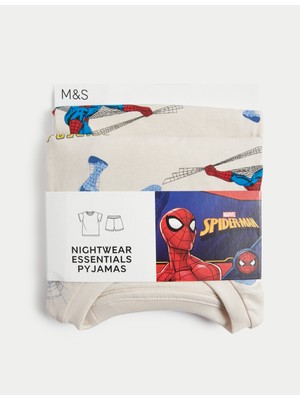 Marks & Spencer Saf Pamuklu Şortlu Spider-Man™ Pijama Takımı (2-7 Yaş)