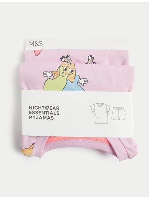 Marks & Spencer Saf Pamuklu Dondurma Desenli Şortlu Pijama Takımı (1-8 Yaş)