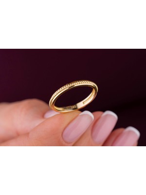 Onseva Kuyumculuk 14 Ayar Minimal Örgü Alyans Tasarım Burgu Yüzük