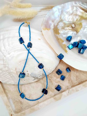 By Song Jewelry Sedef Doğaltaşlı Mavi Boncuk Kolye
