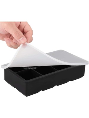 Eysigo Kapaklı Premium Büyük 8 Bölmeli Silikon Buz Kalıbı, Siyah