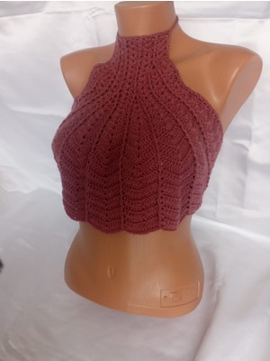 Mam Vişne Rengi Handmade Büstiyer Crop Top