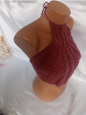 Mam Vişne Rengi Handmade Büstiyer Crop Top