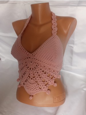 Mam Gül Kurusu Rengi Handmade Crop Top Büstiyer