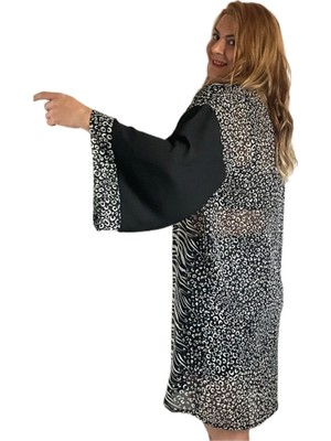 To The Moon & Sun Zebra Leopar Şifon Kimono Ceket