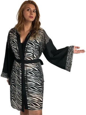 To The Moon & Sun Zebra Leopar Şifon Kimono Ceket