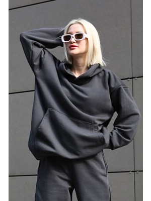 Yakamel Kadın 3 Iplik Içi Pamuklu Oversize Uzun Kollu Sweatshirt