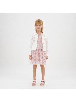 Panço Kız Çocuk Tül Detaylı Cebi Midi Ceket Düz Desenli Uzun Kol Model