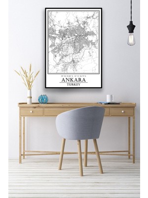 Ankara Şehir Haritası Çerçevesiz Poster-Harita Sanatı, Map Art Design