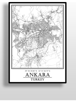 Ankara Şehir Haritası Çerçevesiz Poster-Harita Sanatı, Map Art Design