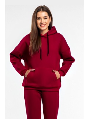 Yakamel Kadın 3 Iplik Içi Pamuklu Oversize Uzun Kollu Sweatshirt