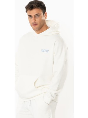 Coredra Surf Oversize Hoodie Erkek - Ekru