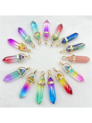 Mingming Shop No.28 Yeni Doğal Taş Taş Kuvars Renkli Kristal Altıgen Sarkaç Reiki Kolye Charms Dıy Takı Yapımı Kolye (Yurt Dışından)