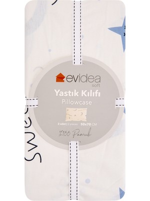 Evidea Soft Tanca 2'li Yastık Kılıfı - Beyaz / Mavi - 50X70 cm