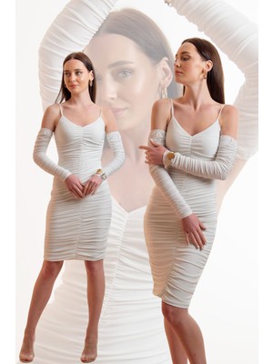 Drape Tasaram Prenses Yaka Elbise 46 - Ecru