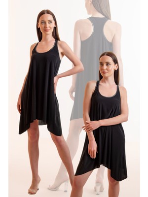 U Yaka Yüzücü Sırt Detay Elbise 38 - Siyah