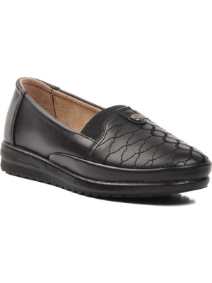 Ayakmod 187 Siyah  Deri Kadın Günlük Ayakkabı