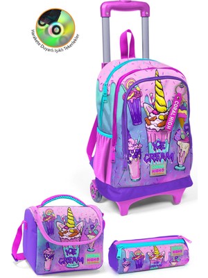Coral High 3'lü Çanta Seti Pembe Mor Milkshake Desenli 1.5 Kg Kapasite ile Çocuklar İçin